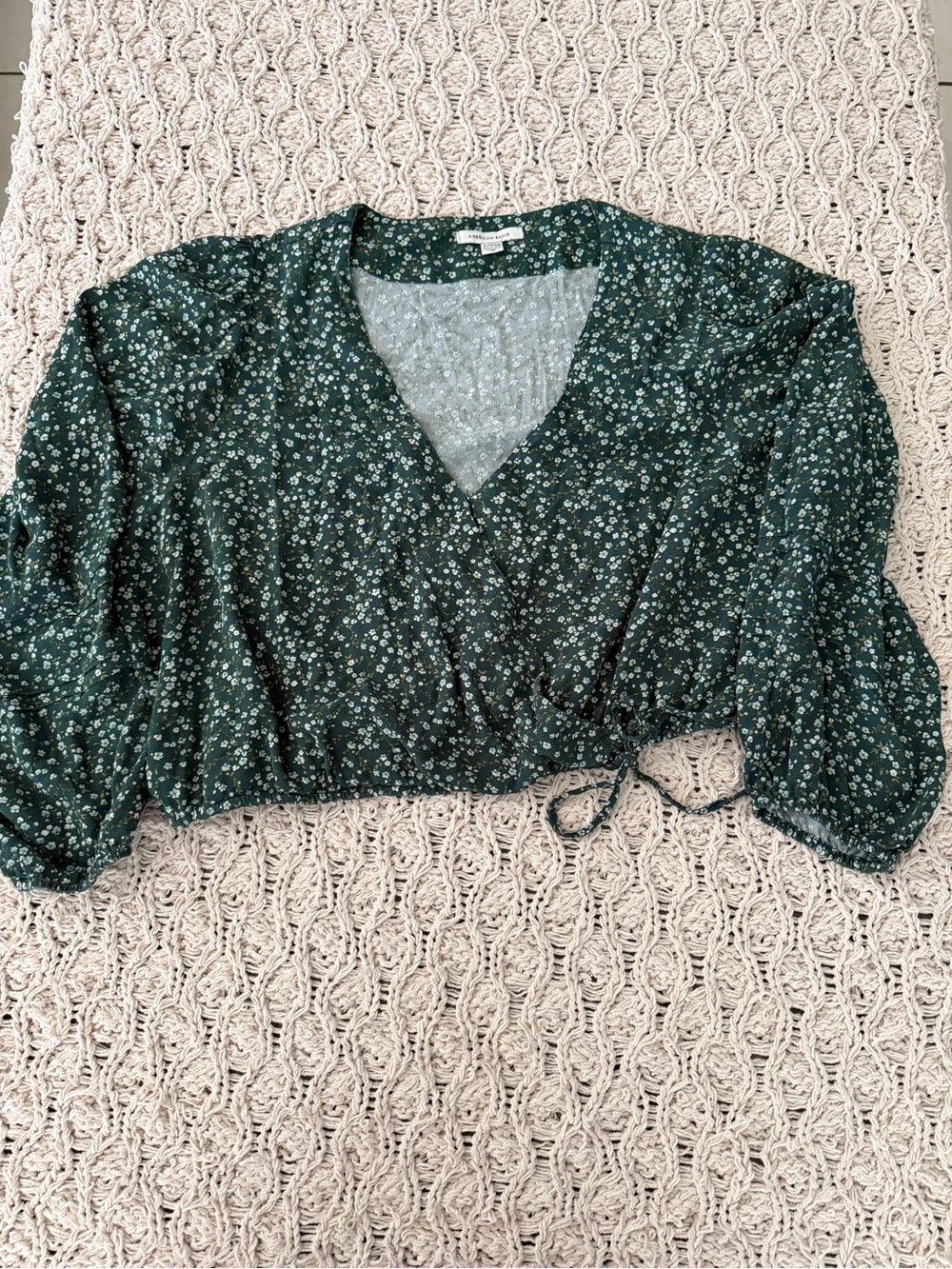 American Eagle Outfitters Dark Green Floral Wrap Crop Top